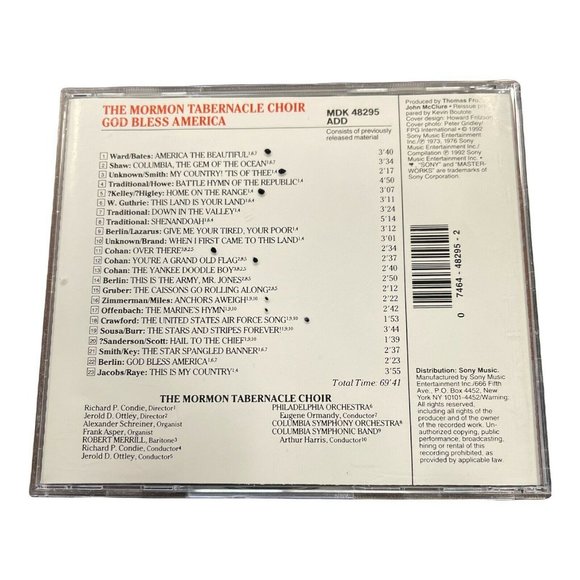 God Bless America: 23 Patriotic Favorites Mormon Tabernacle Choir CD 1992 Uplift - Picture 2 of 4